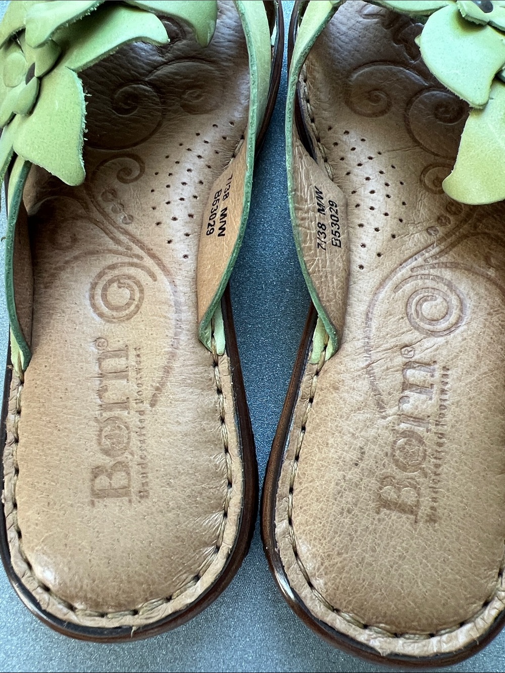 Born | Lime Green Floral Leather Slide Sandals - Picture 8 of 16